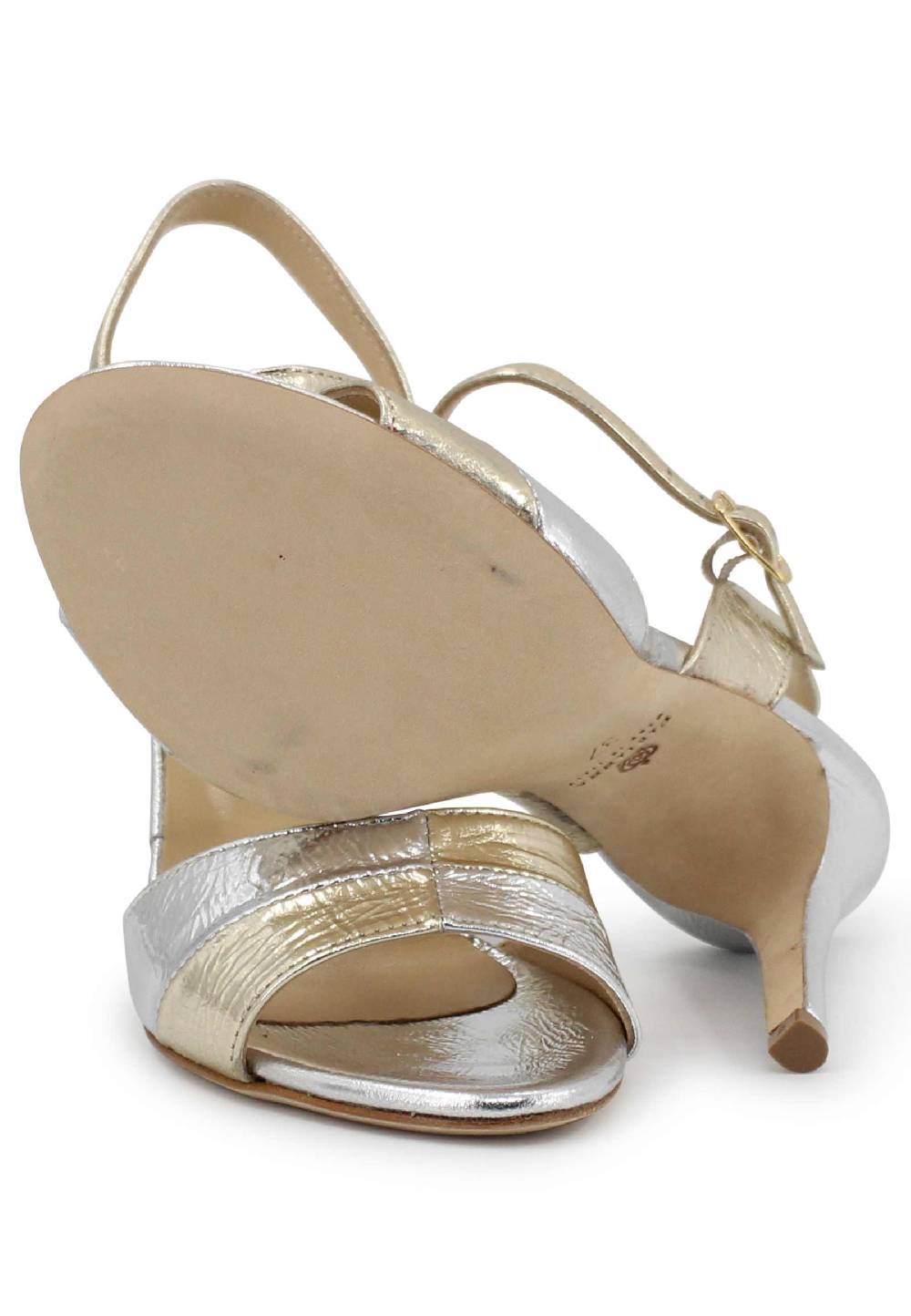 L'ARIANNA Sandali ds1643 da donna in pelle laminata oro con tacco alto e cinturino alla caviglia Sottocosto