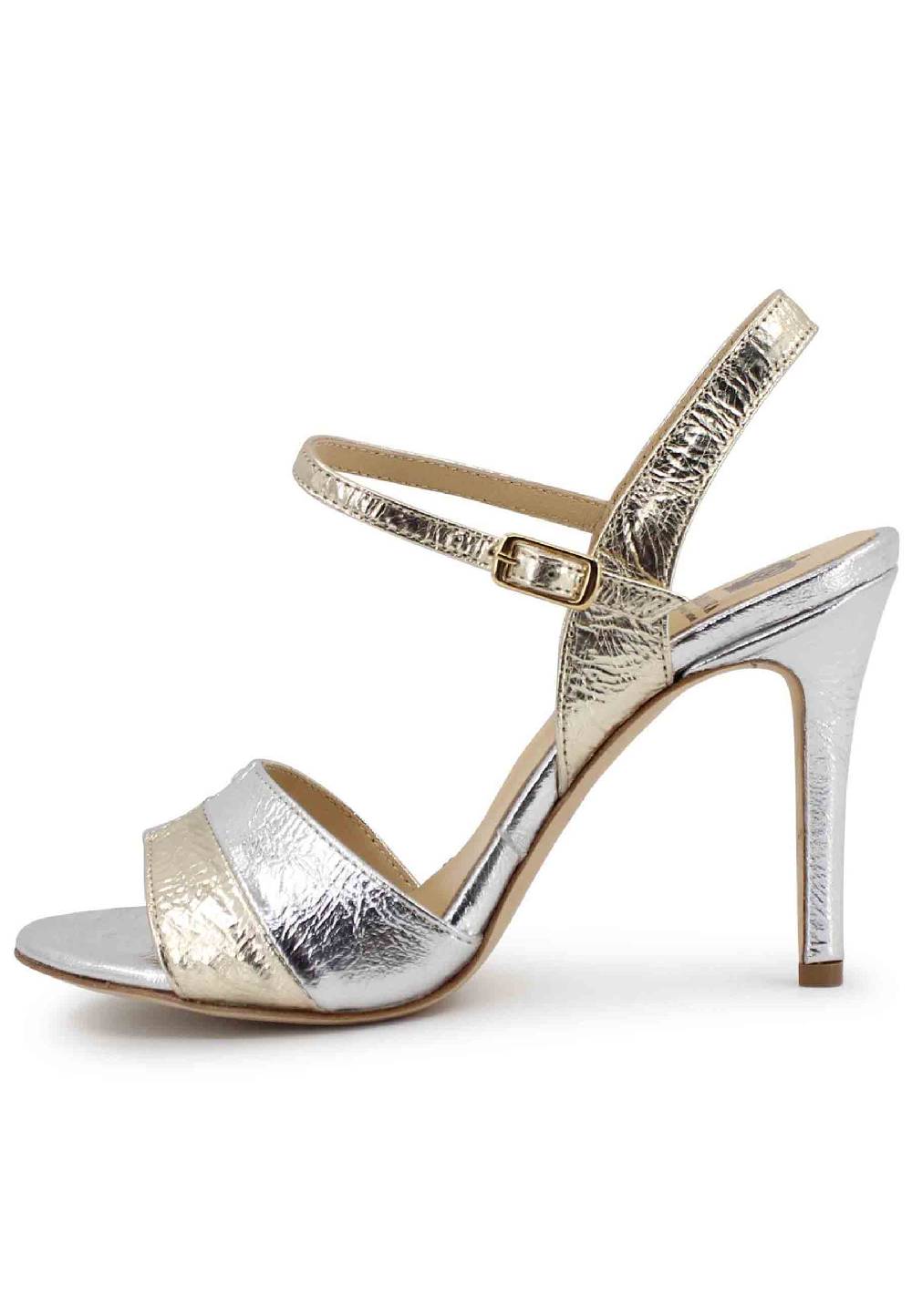 L'ARIANNA Sandali ds1643 da donna in pelle laminata oro con tacco alto e cinturino alla caviglia Sottocosto