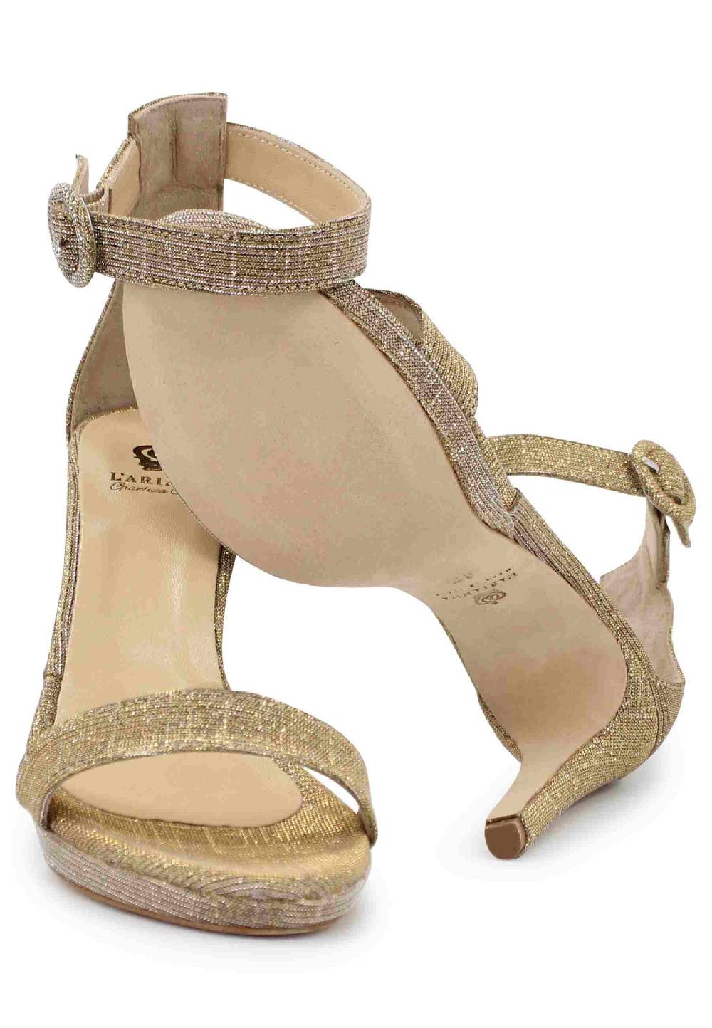 L'ARIANNA Sandali DS7016 donna in tessuto lumonor oro tacco alto e cinturino alla caviglia Convenienza