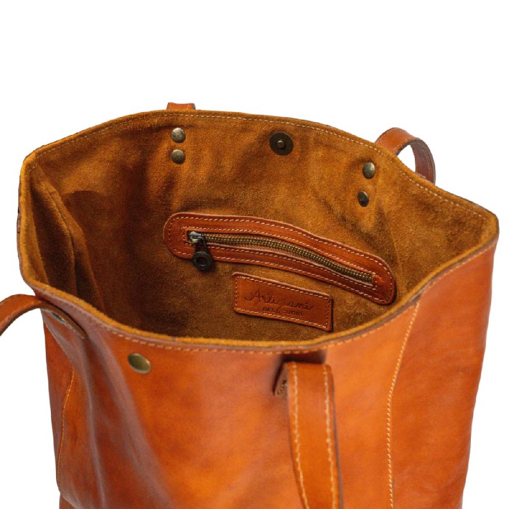Lartigiano Del Cuoio Shopping bag in pelle color cuoio realizzata a mano in Toscana Negozi Online
