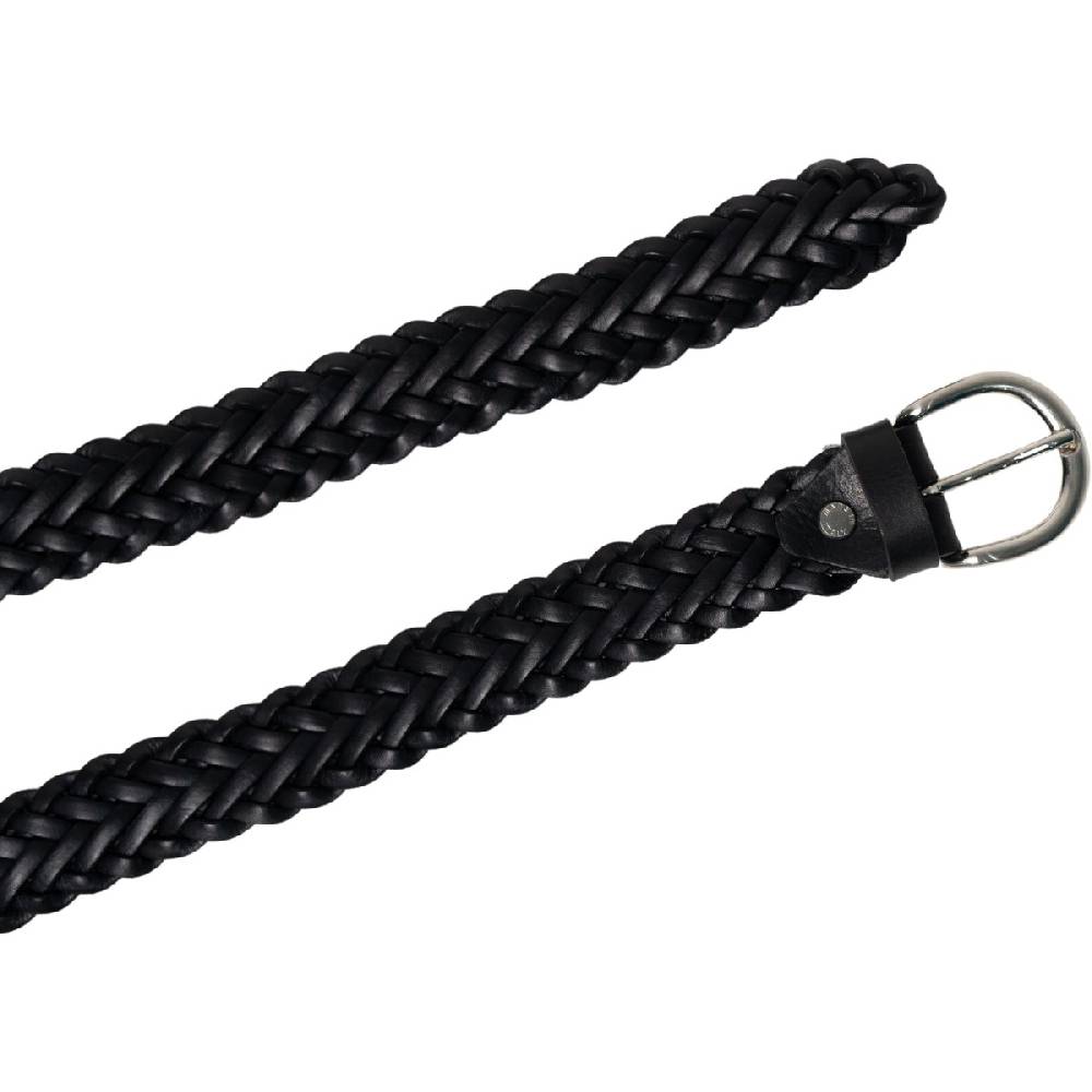 Lartigiano Del Cuoio Cintura intrecciata a mano in pelle nera con fibbia arrotondata in metallo Promozione Limitata