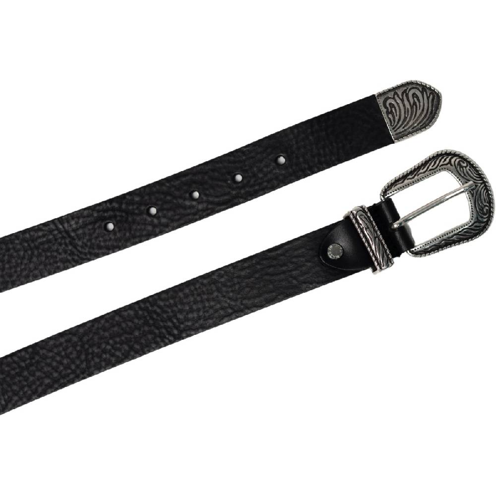 Lartigiano Del Cuoio Cintura western donna in pelle nero con puntale in metallo inciso Sottocosto