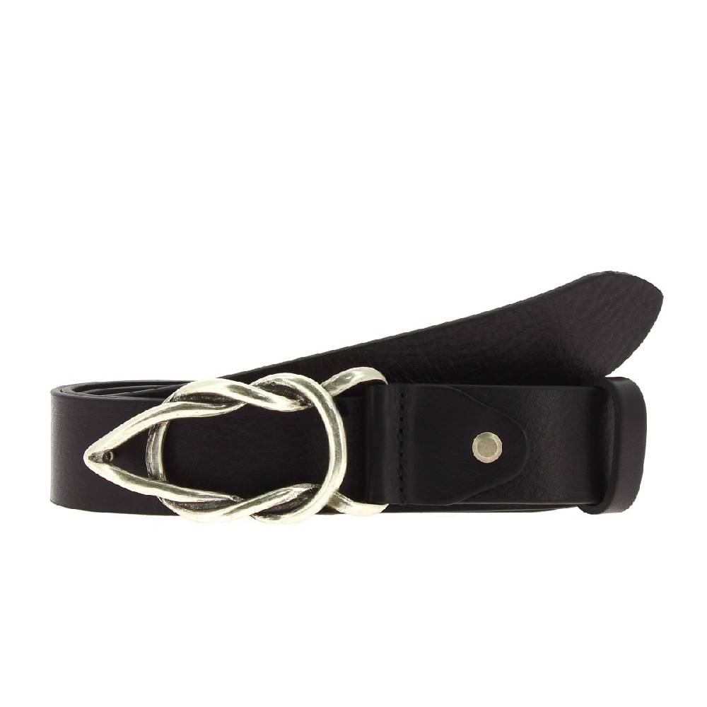 Lartigiano Del Cuoio Cintura in pelle di toro nera con fibbia casual in metallo Offerta