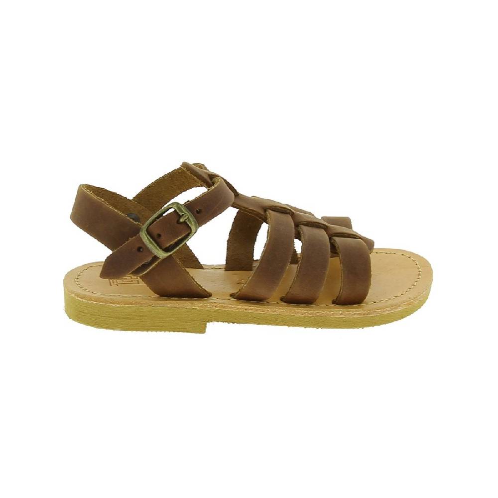 Lartigiano Del Cuoio Sandali gladiatore da bambino in pelle nubuck marrone chiusura con fibbia Outlet