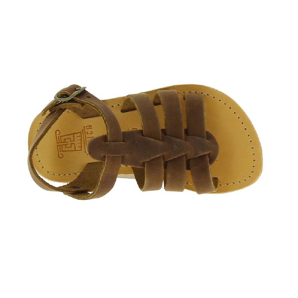 Lartigiano Del Cuoio Sandali gladiatore da bambino in pelle nubuck marrone chiusura con fibbia Outlet