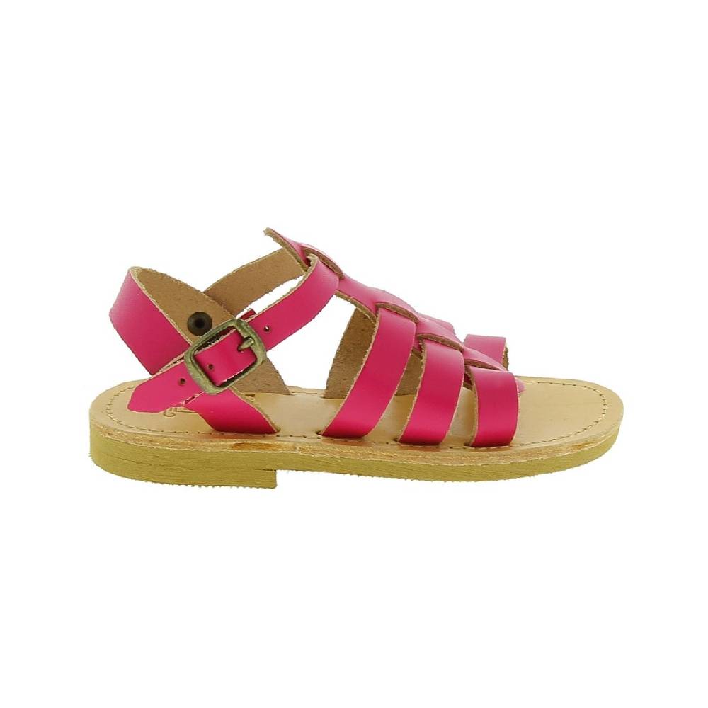 Lartigiano Del Cuoio Sandali gladiatore da bambina in pelle di vitello fucsia chiusura con fibbia In Vendita