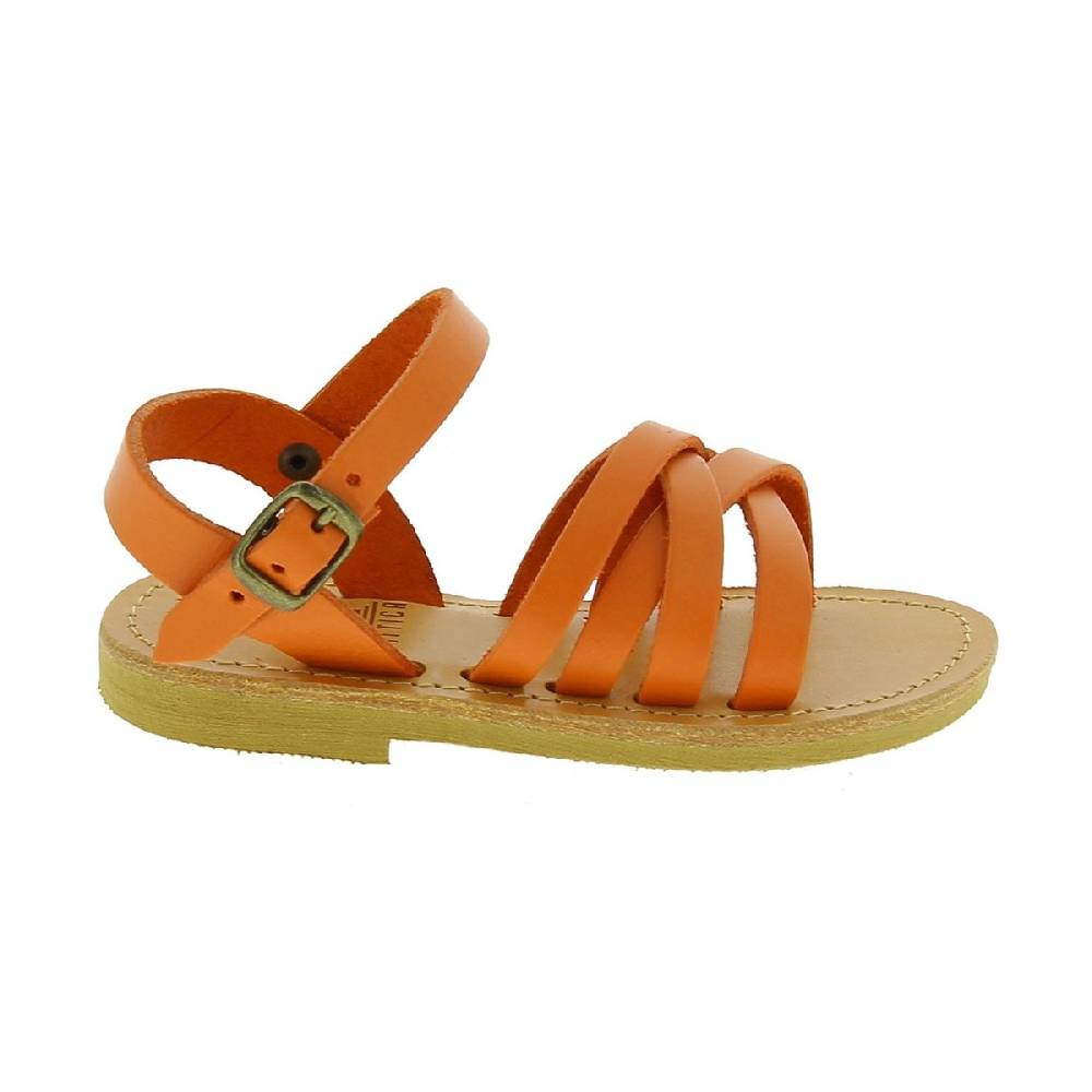 Lartigiano Del Cuoio Sandali intrecciati gladiatore da bambino in pelle di vitello arancione chiusura con fibbia Saldi