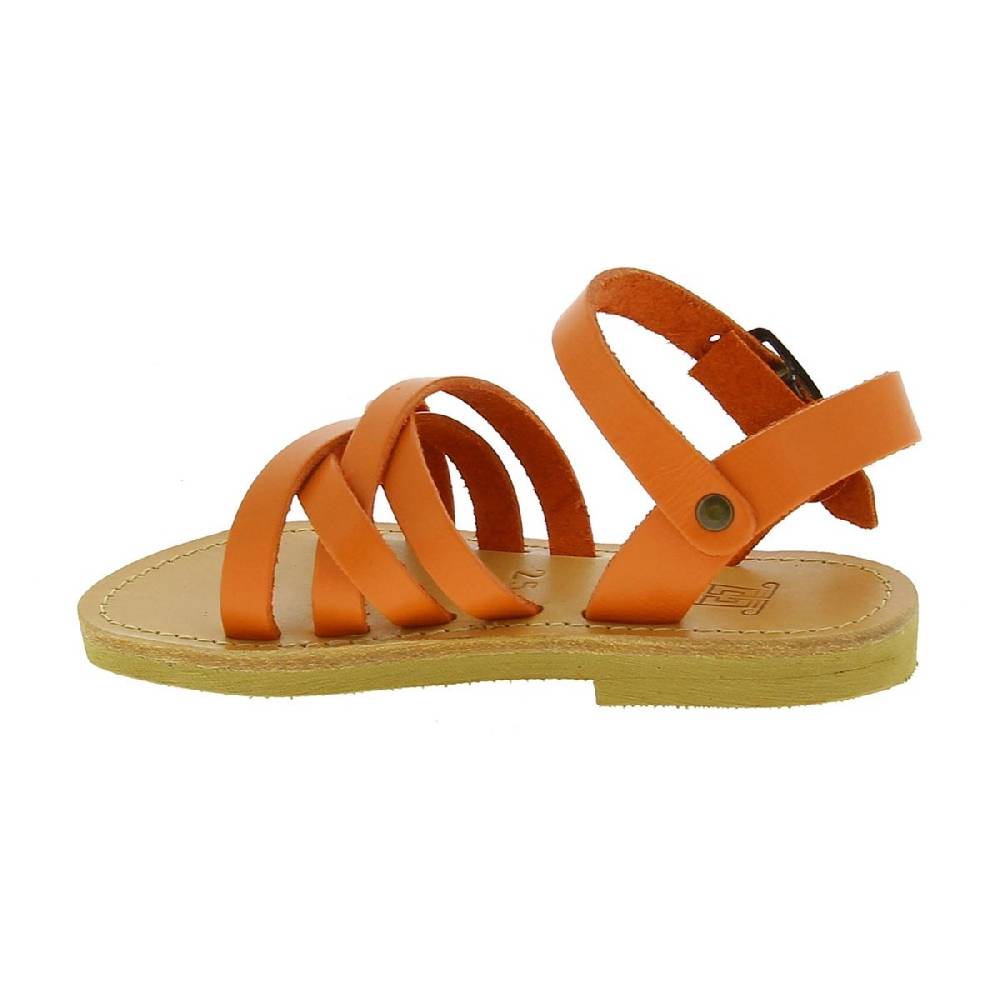 Lartigiano Del Cuoio Sandali intrecciati gladiatore da bambino in pelle di vitello arancione chiusura con fibbia Saldi