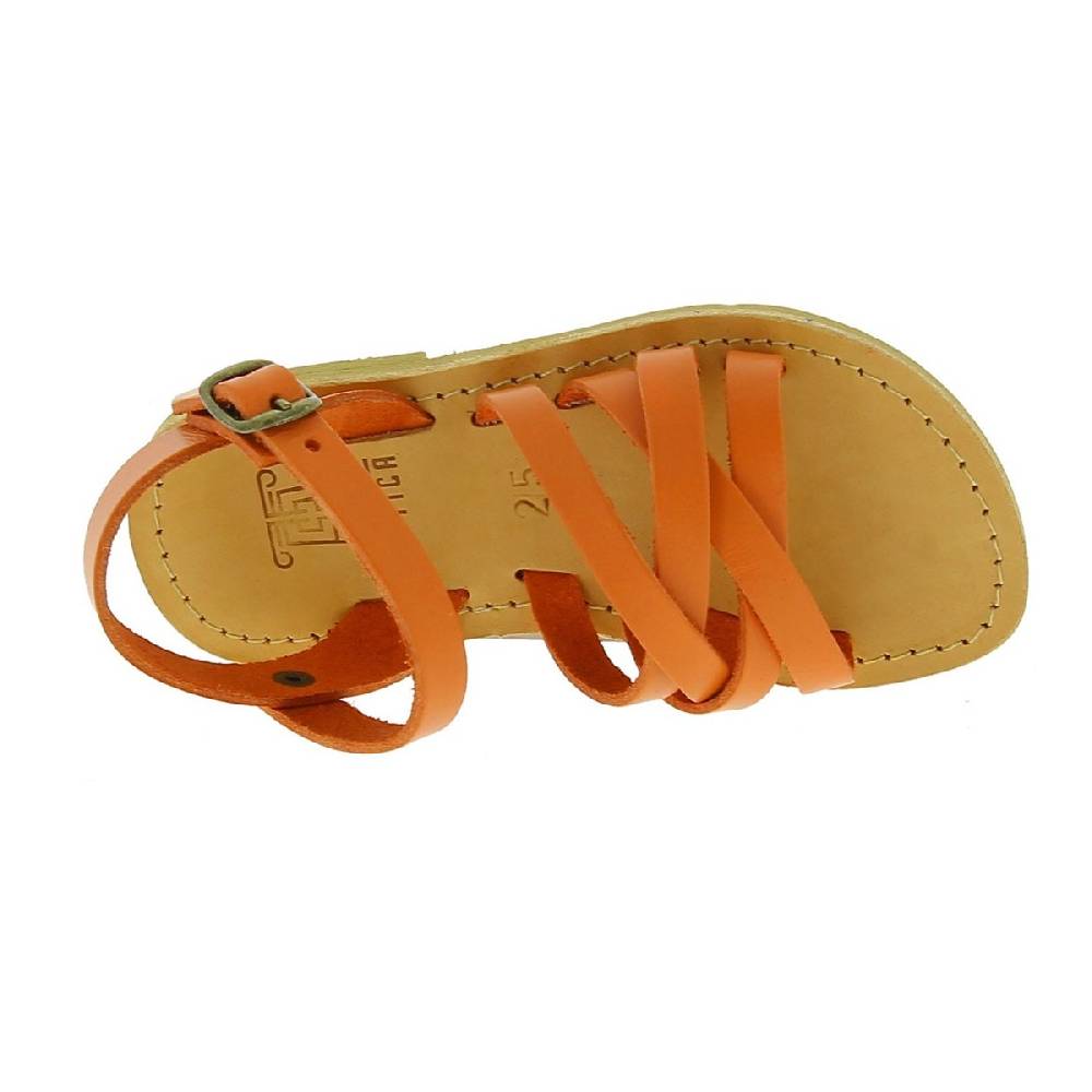Lartigiano Del Cuoio Sandali intrecciati gladiatore da bambino in pelle di vitello arancione chiusura con fibbia Saldi