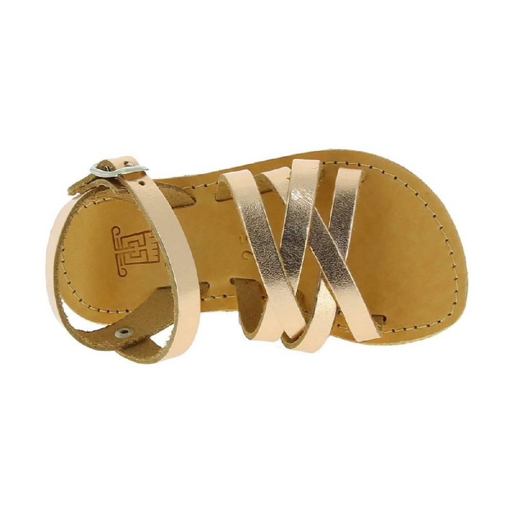 Lartigiano Del Cuoio Sandali intrecciati gladiatore da bambina in pelle di vitello laminata oro rosa chiusura con fibbia Vendita Calda