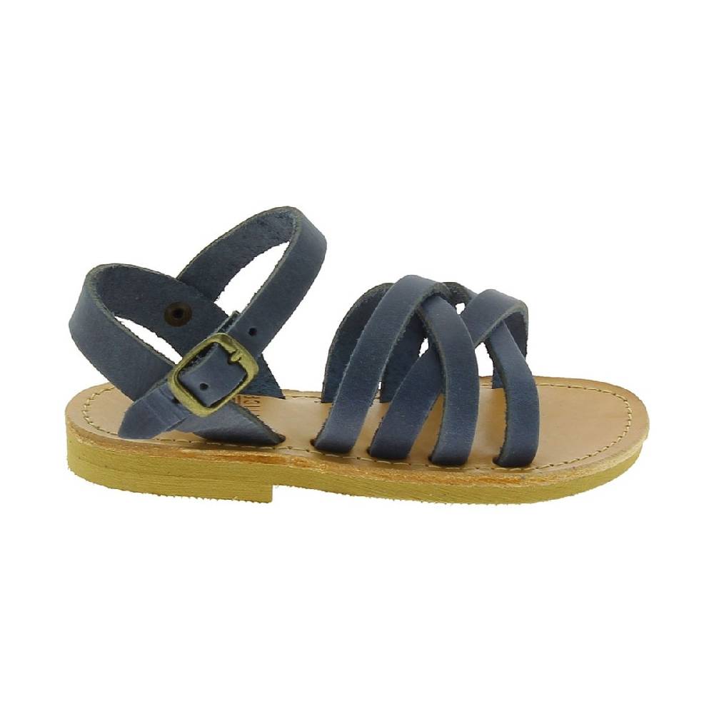 Lartigiano Del Cuoio Sandali intrecciati gladiatore da bambino in pelle nubuck blu chiusura con fibbia Vendita Economica