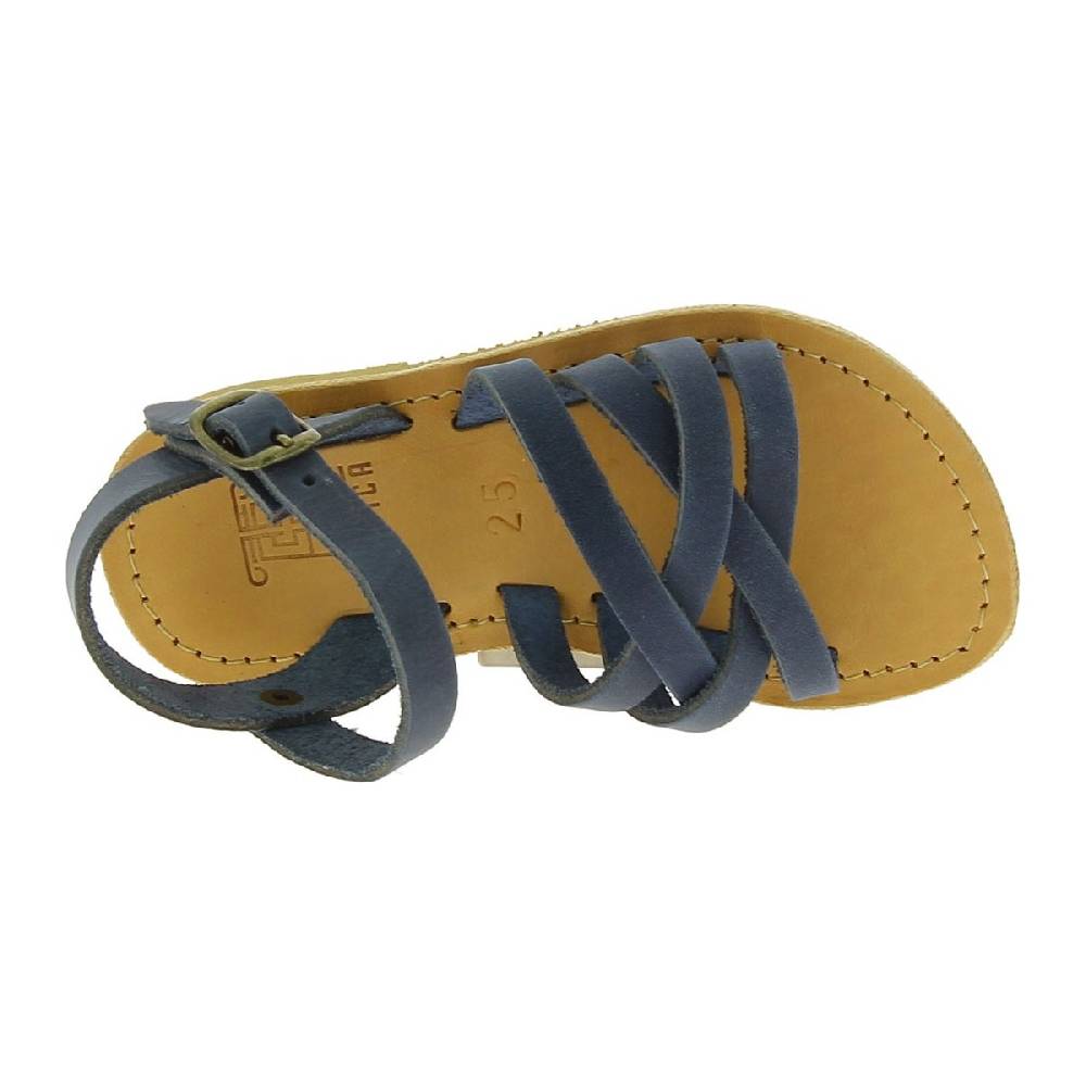 Lartigiano Del Cuoio Sandali intrecciati gladiatore da bambino in pelle nubuck blu chiusura con fibbia Vendita Economica