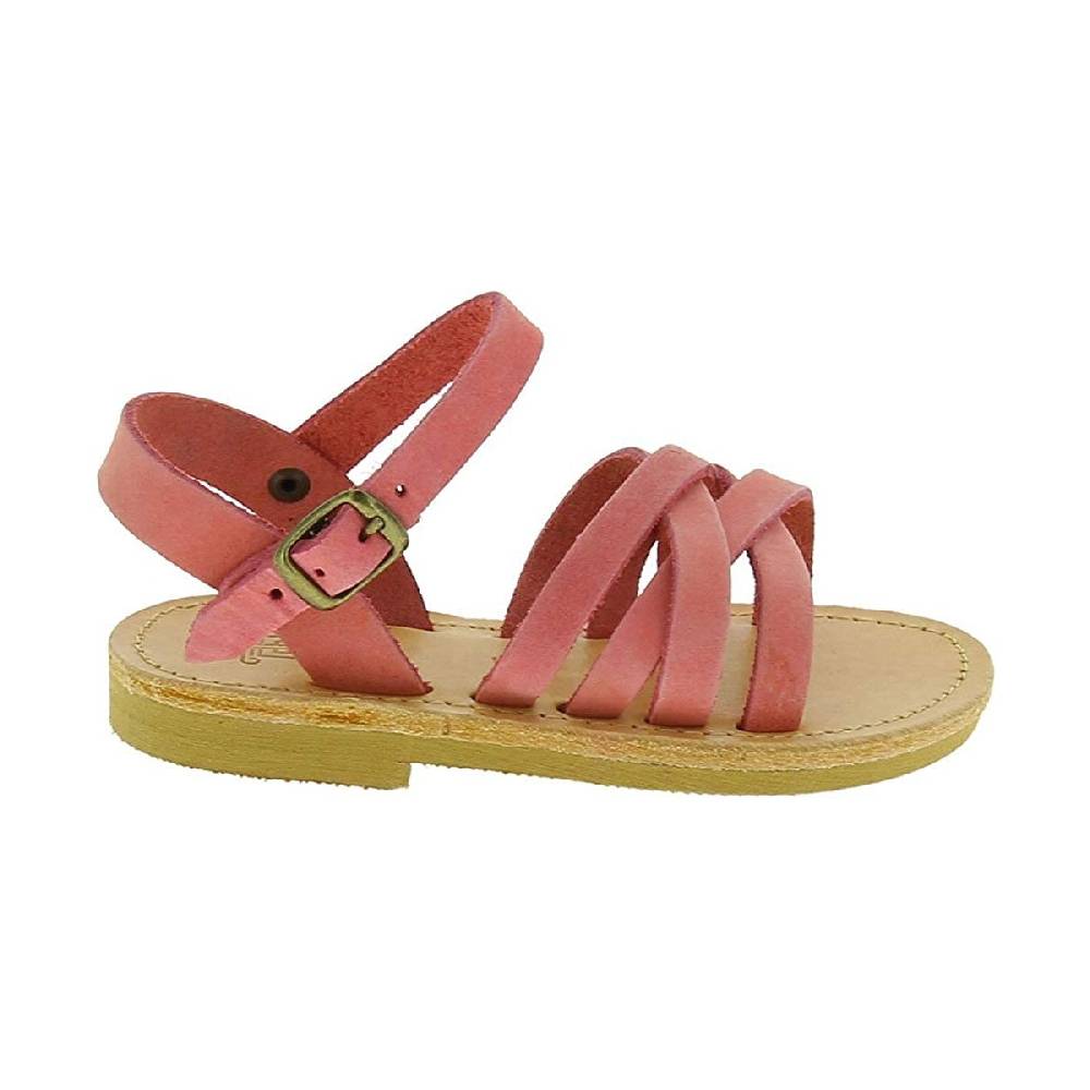 Lartigiano Del Cuoio Sandali intrecciati da bambina in pelle nubuck rosa chiaro chiusura con fibbia In Saldo