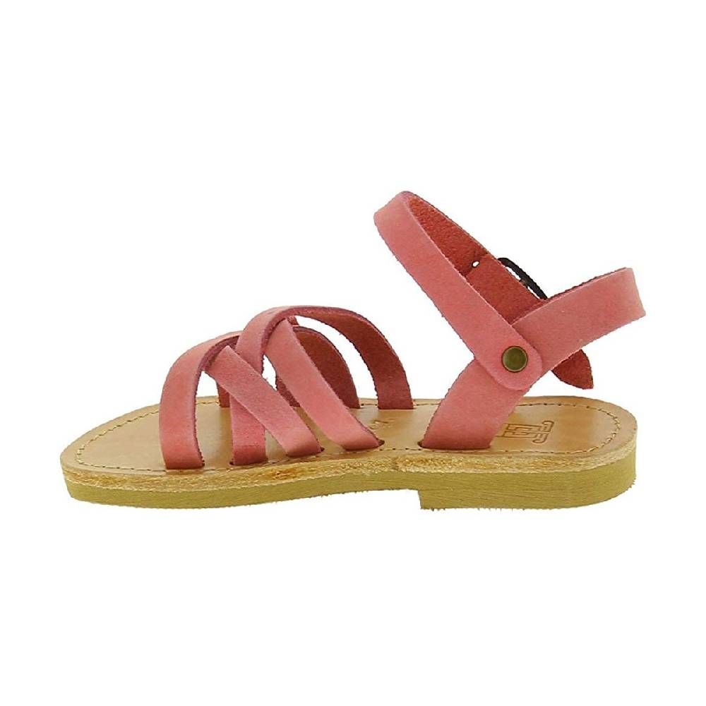 Lartigiano Del Cuoio Sandali intrecciati da bambina in pelle nubuck rosa chiaro chiusura con fibbia In Saldo