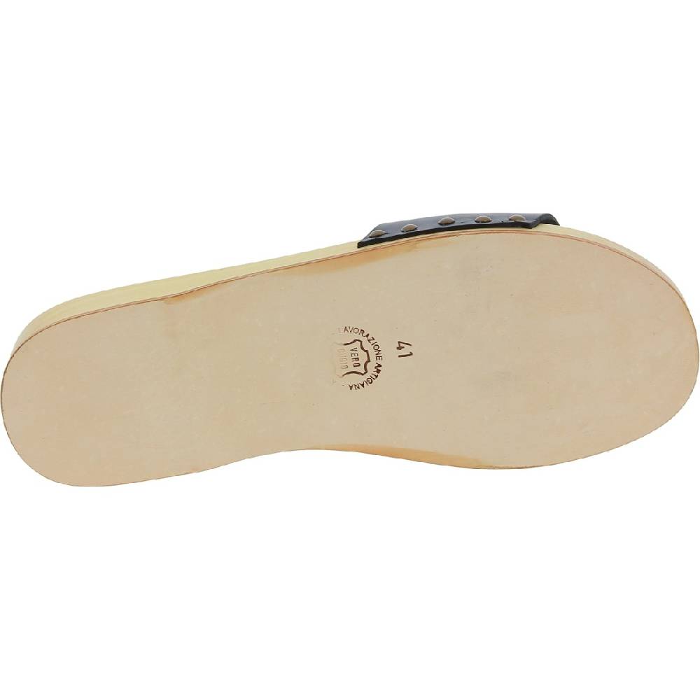 Lartigiano Del Cuoio Zoccoli in legno artigianali da uomo con fascia in pelle nera Nuovo
