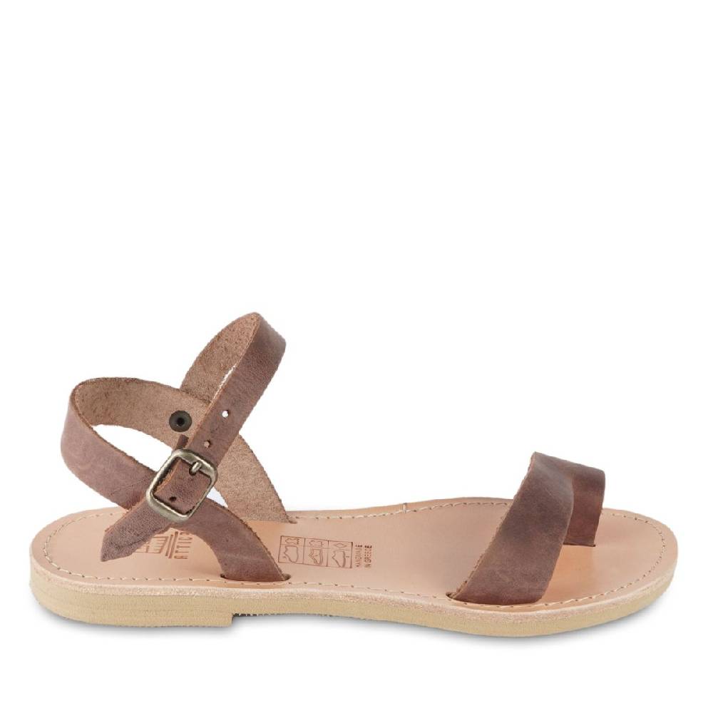 Lartigiano Del Cuoio Sandali infradito da bambino in pelle nubuk marrone scuro chiusura con fibbia Moda