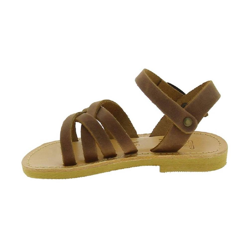 Lartigiano Del Cuoio Sandali intrecciati gladiatore da bambino in pelle nubuck marrone chiusura con fibbia Nuovo