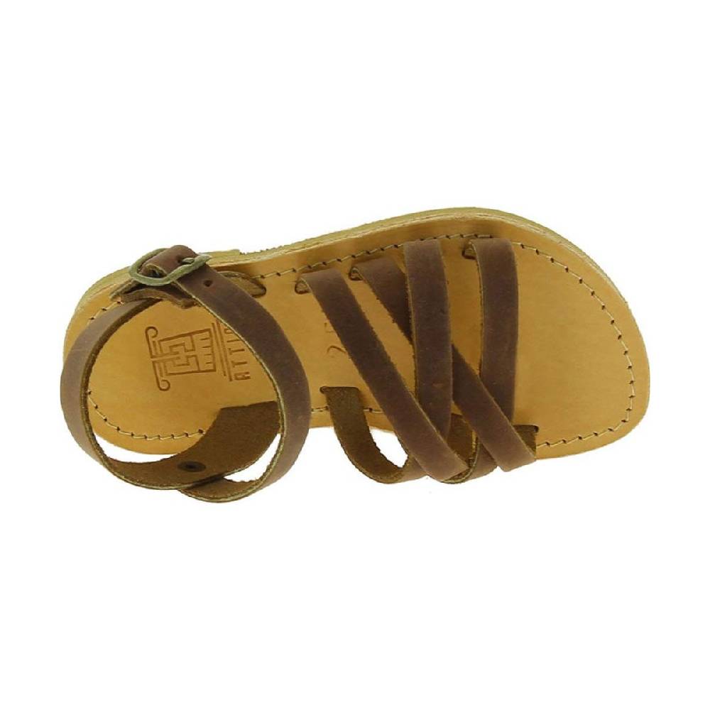 Lartigiano Del Cuoio Sandali intrecciati gladiatore da bambino in pelle nubuck marrone chiusura con fibbia Nuovo