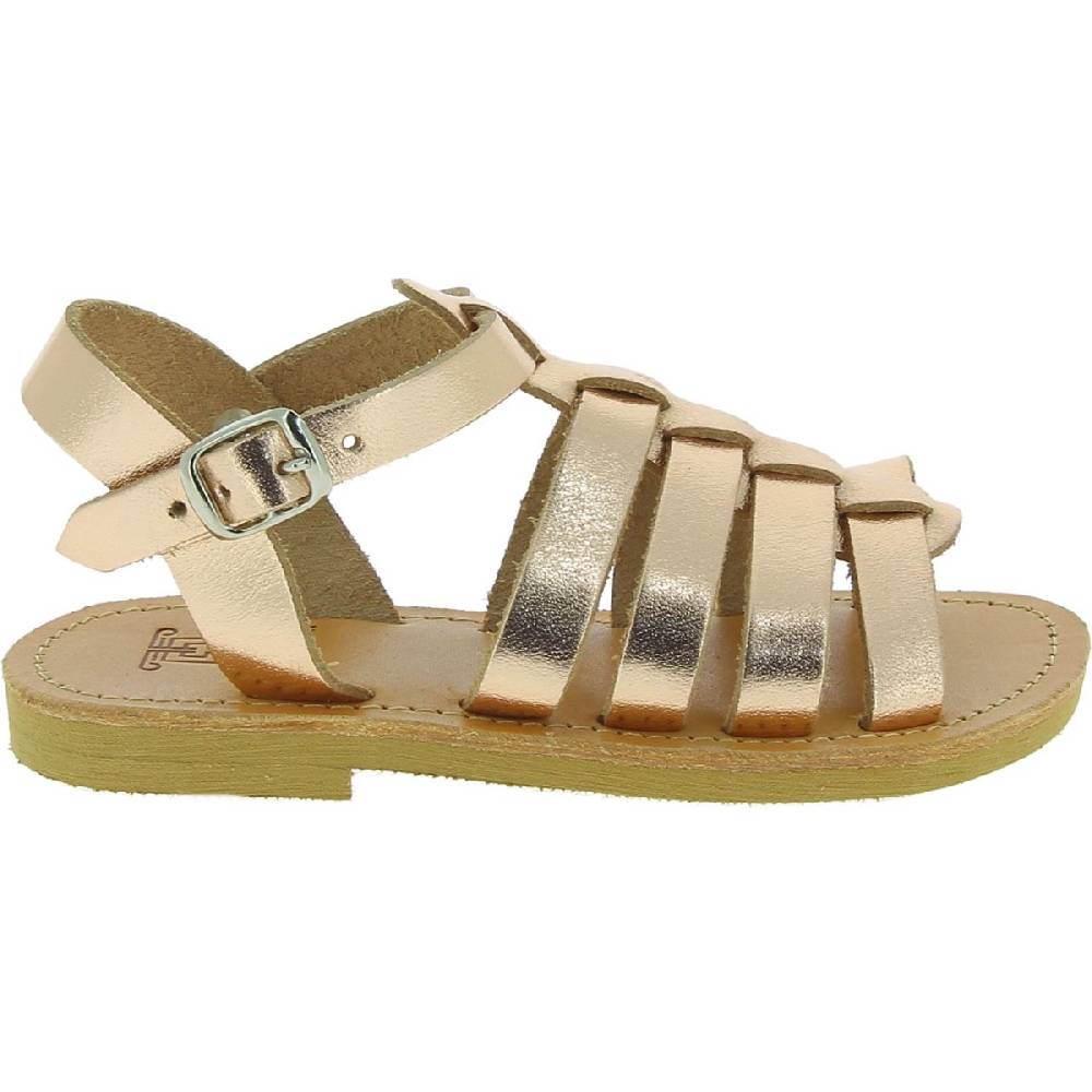Lartigiano Del Cuoio Sandali gladiatore da bambina in pelle di vitello laminata oro rosa chiusura con fibbia Vendita