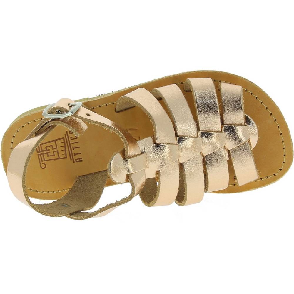 Lartigiano Del Cuoio Sandali gladiatore da bambina in pelle di vitello laminata oro rosa chiusura con fibbia Vendita