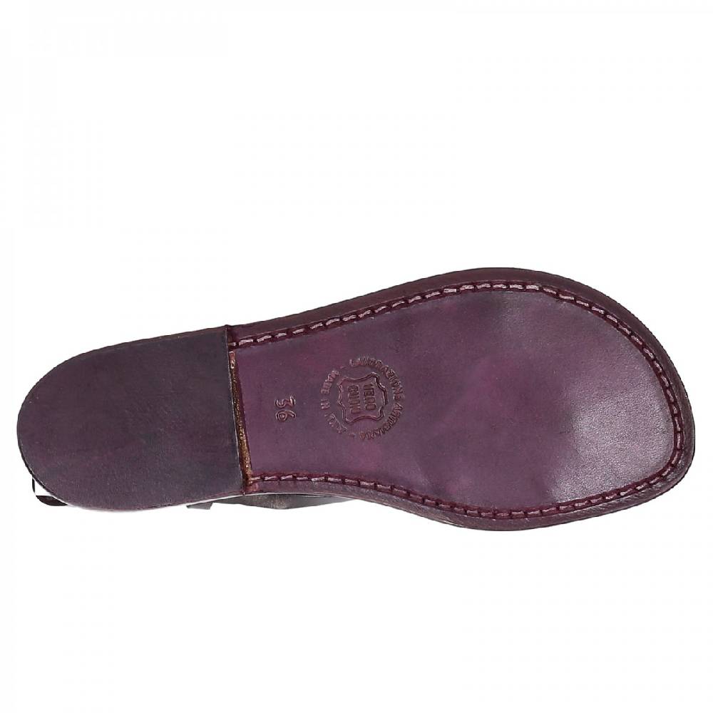Lartigiano Del Cuoio Sandali cuoio artigianali donna in pelle color prugna Novità