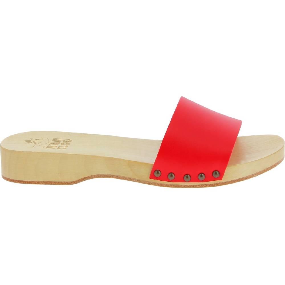 Lartigiano Del Cuoio Zoccoli di legno artigianali da uomo con fascia in pelle rossa Offerte giornaliere