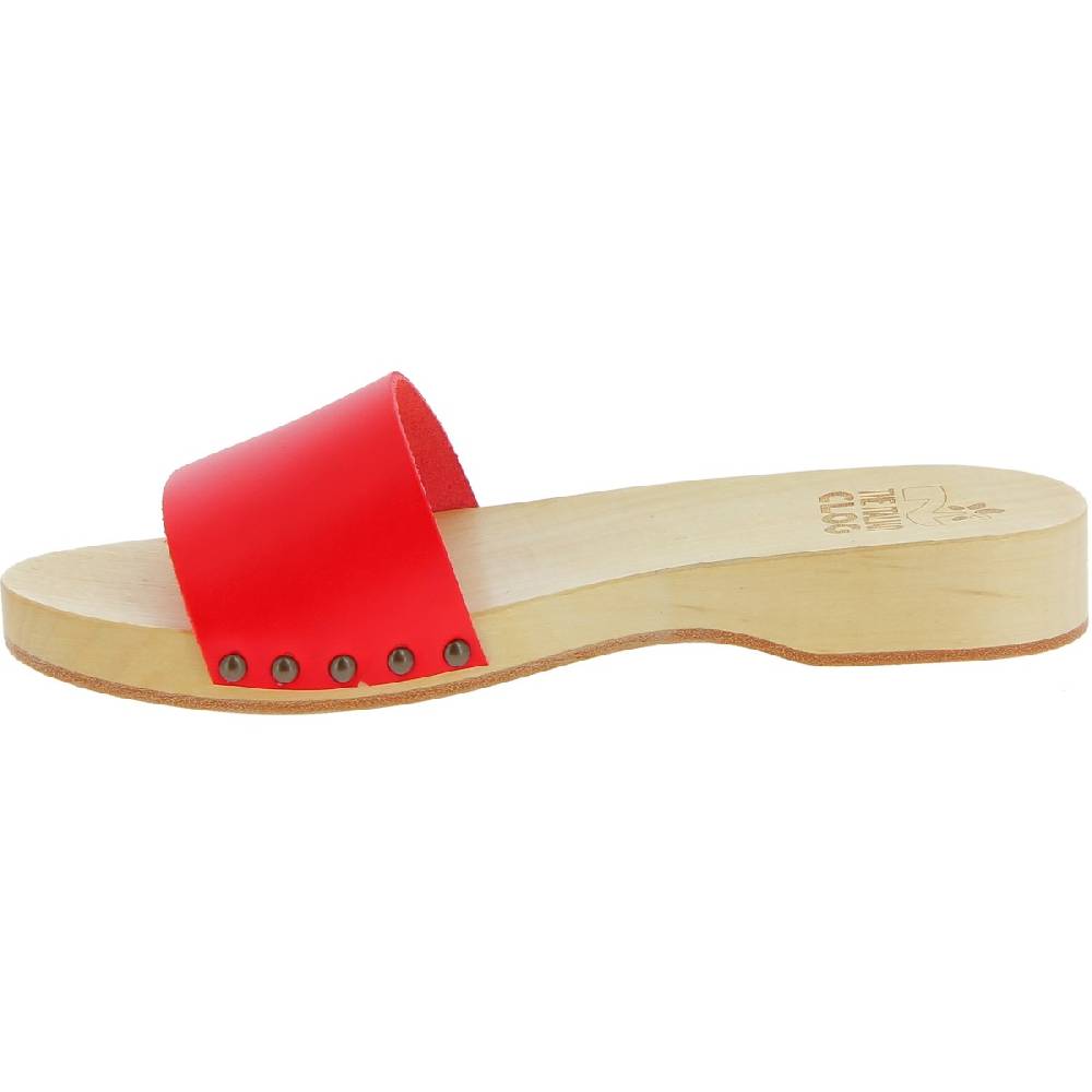 Lartigiano Del Cuoio Zoccoli di legno artigianali da uomo con fascia in pelle rossa Offerte giornaliere