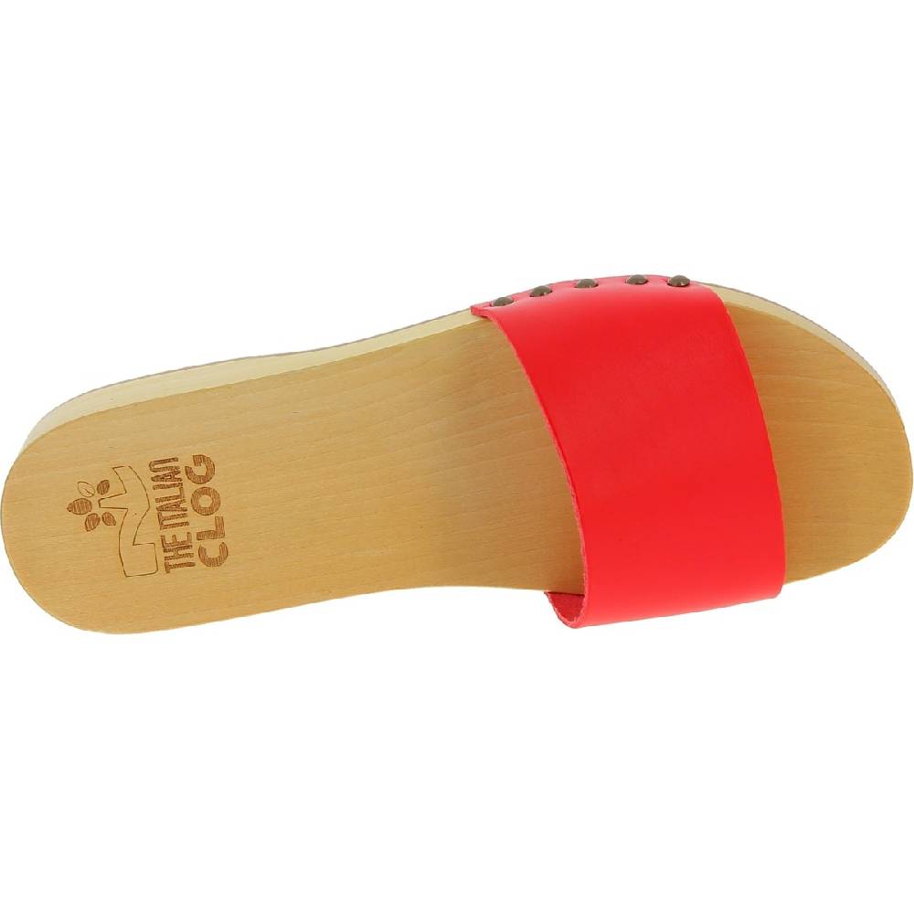 Lartigiano Del Cuoio Zoccoli di legno artigianali da uomo con fascia in pelle rossa Offerte giornaliere