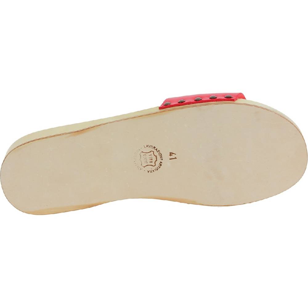 Lartigiano Del Cuoio Zoccoli di legno artigianali da uomo con fascia in pelle rossa Offerte giornaliere