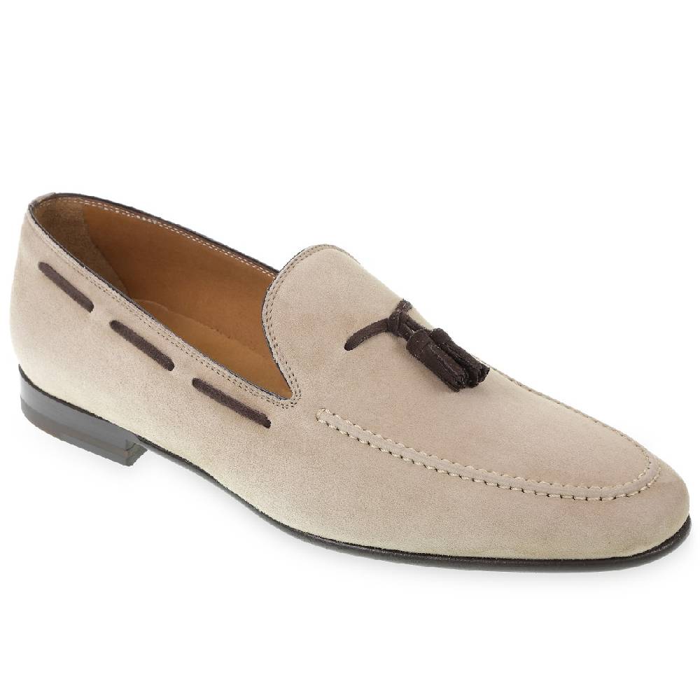 Lartigiano Del Cuoio Mocassino con nappine in pelle di camoscio beige fatto a mano da Fratelli Borgioli Vendita Calda