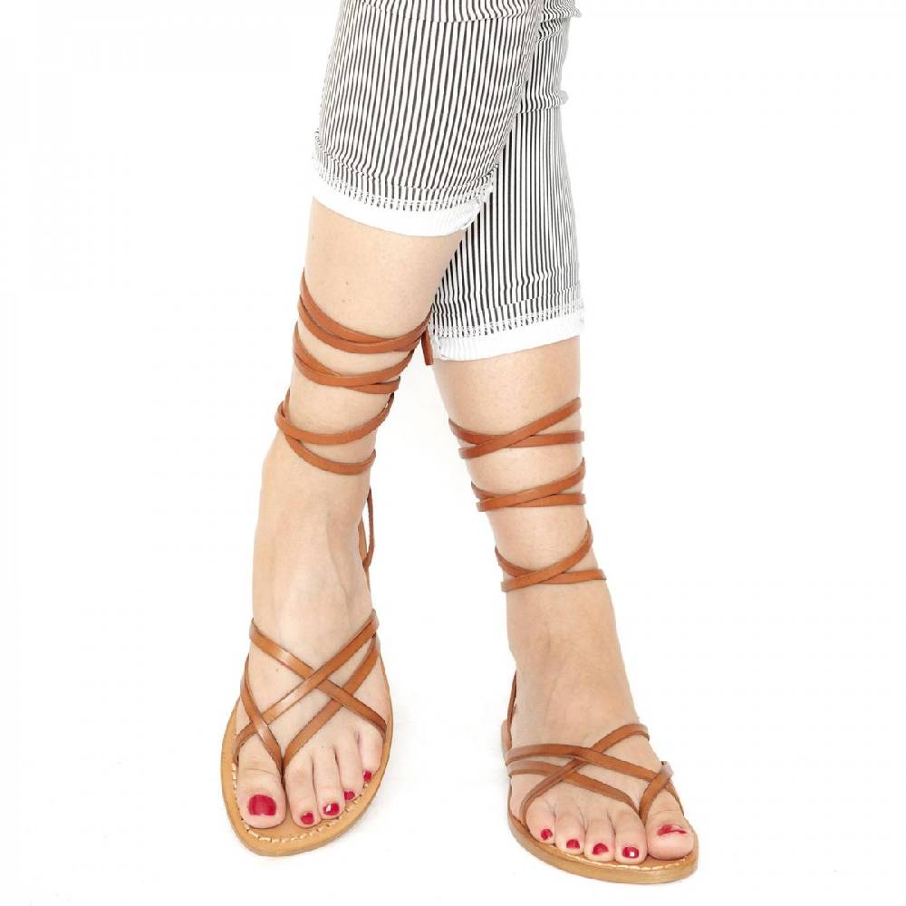 Lartigiano Del Cuoio Sandali alla schiava donna artigianali in pelle color cuoio antico In Saldo