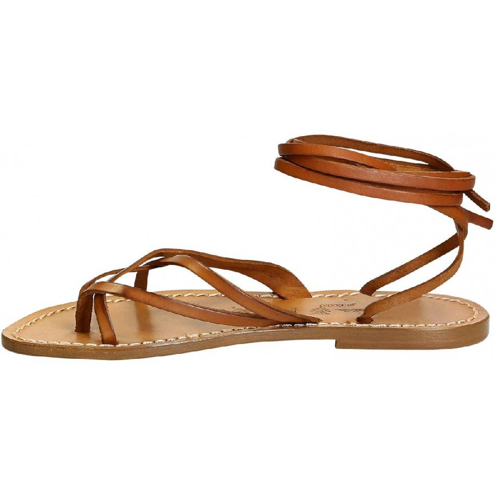 Lartigiano Del Cuoio Sandali alla schiava donna artigianali in pelle color cuoio antico In Saldo