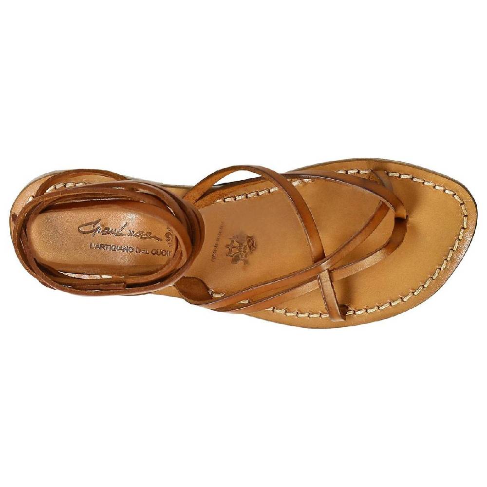 Lartigiano Del Cuoio Sandali alla schiava donna artigianali in pelle color cuoio antico In Saldo