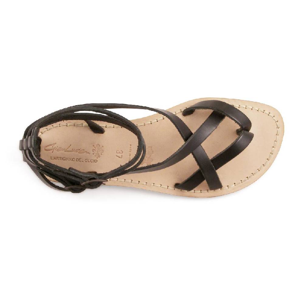 Lartigiano Del Cuoio Sandali gladiatore da donna in pelle nero fatti a mano Qualità