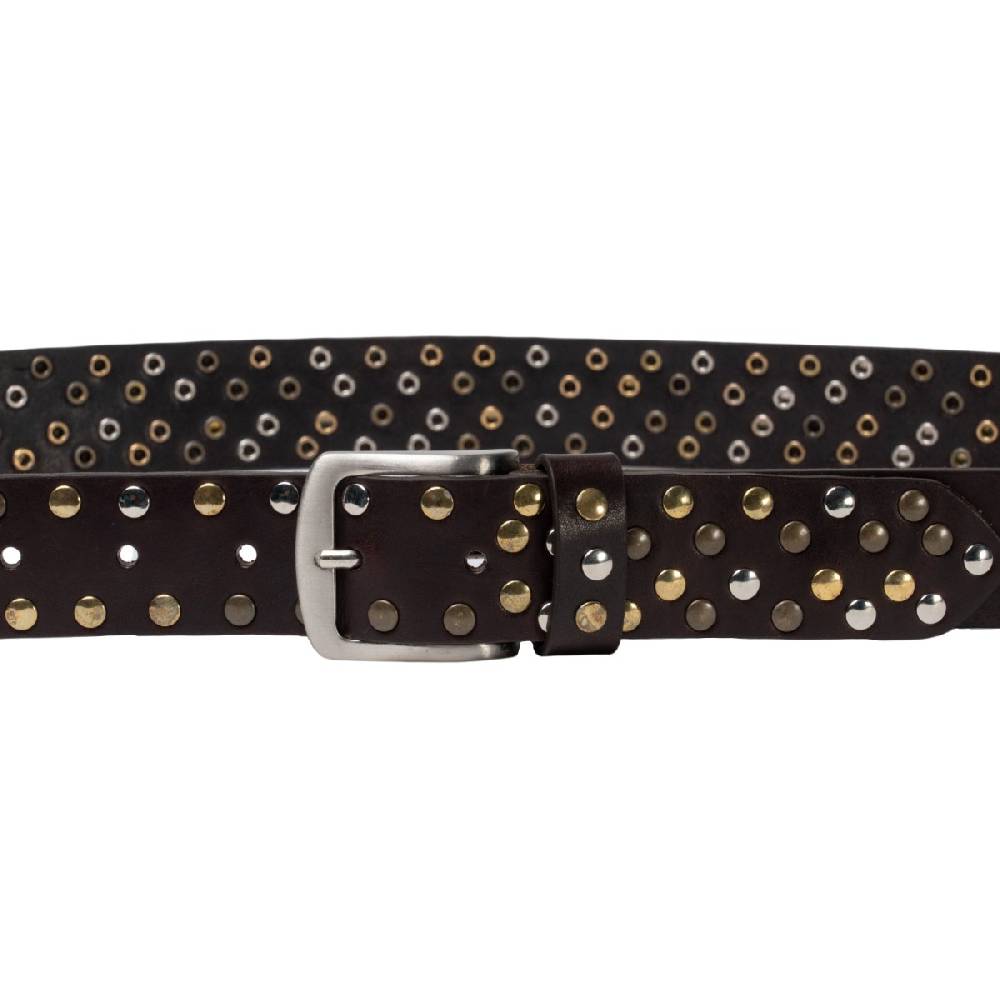 Lartigiano Del Cuoio Cintura borchiata in pelle marrone scuro di 3,5 cm unisex