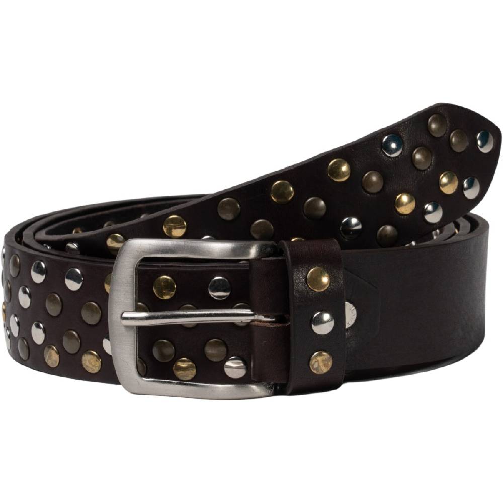Lartigiano Del Cuoio Cintura borchiata in pelle marrone scuro di 3,5 cm unisex Spedizione Gratuita