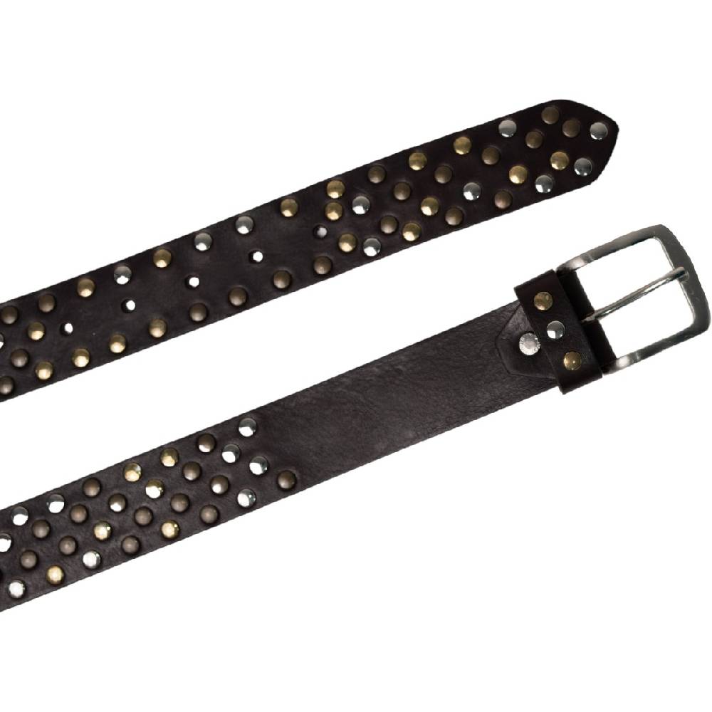Lartigiano Del Cuoio Cintura borchiata in pelle marrone scuro di 3,5 cm unisex Spedizione Gratuita