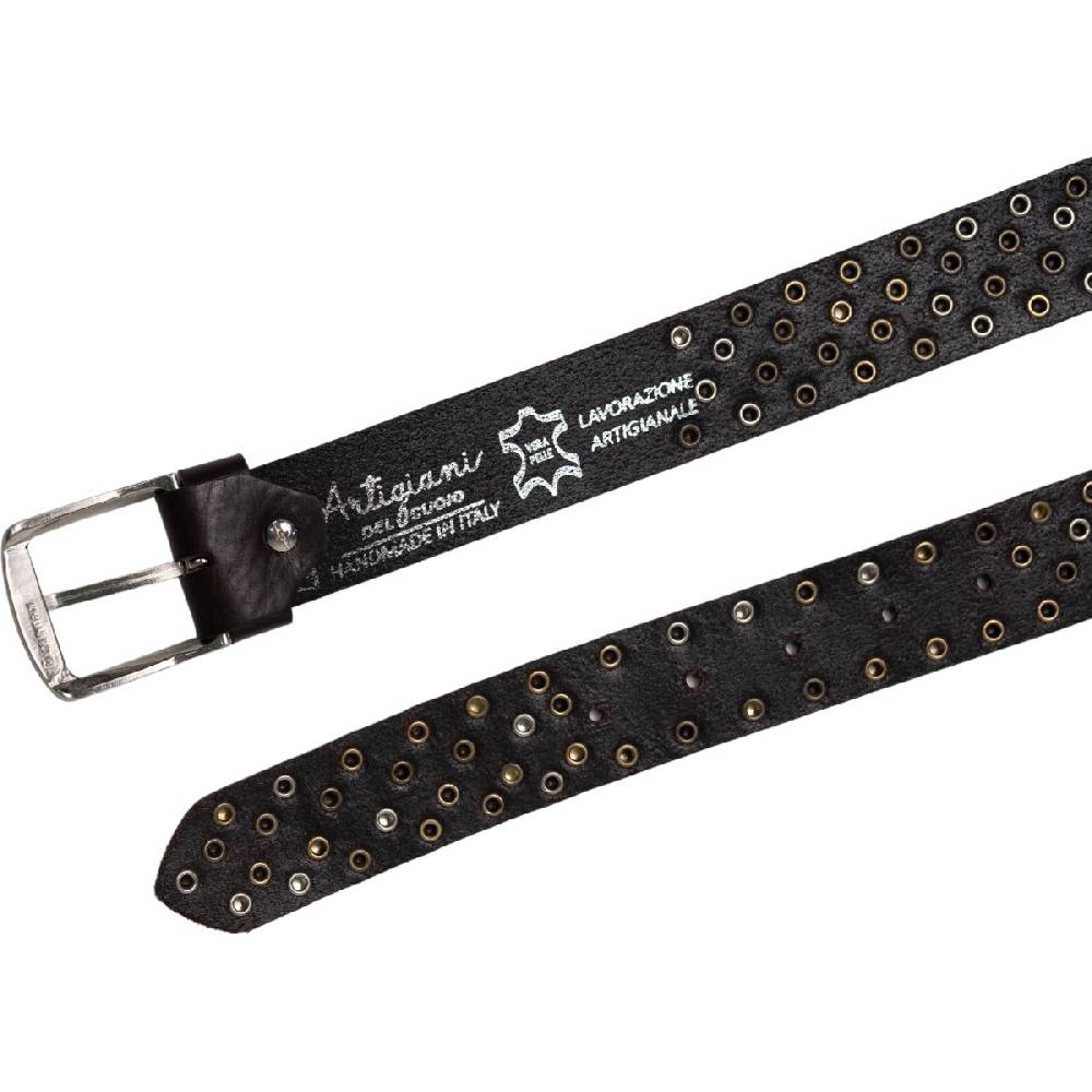 Lartigiano Del Cuoio Cintura borchiata in pelle marrone scuro di 3,5 cm unisex Spedizione Gratuita
