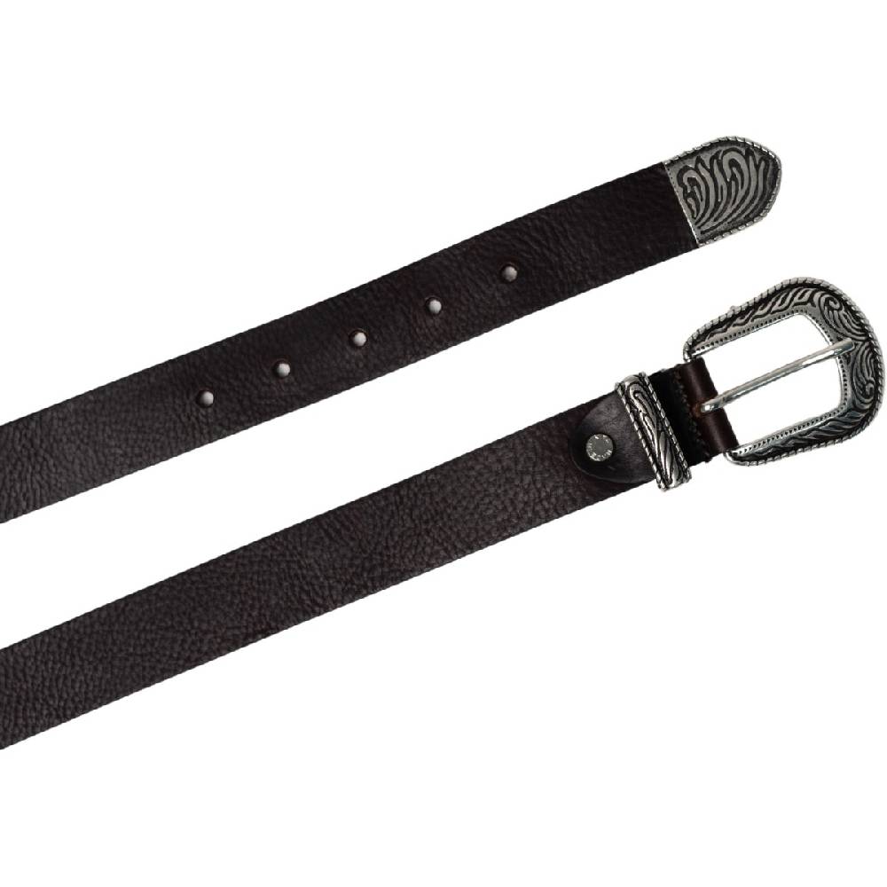 Lartigiano Del Cuoio Cintura western donna in pelle marrone con puntale in metallo inciso Sconto