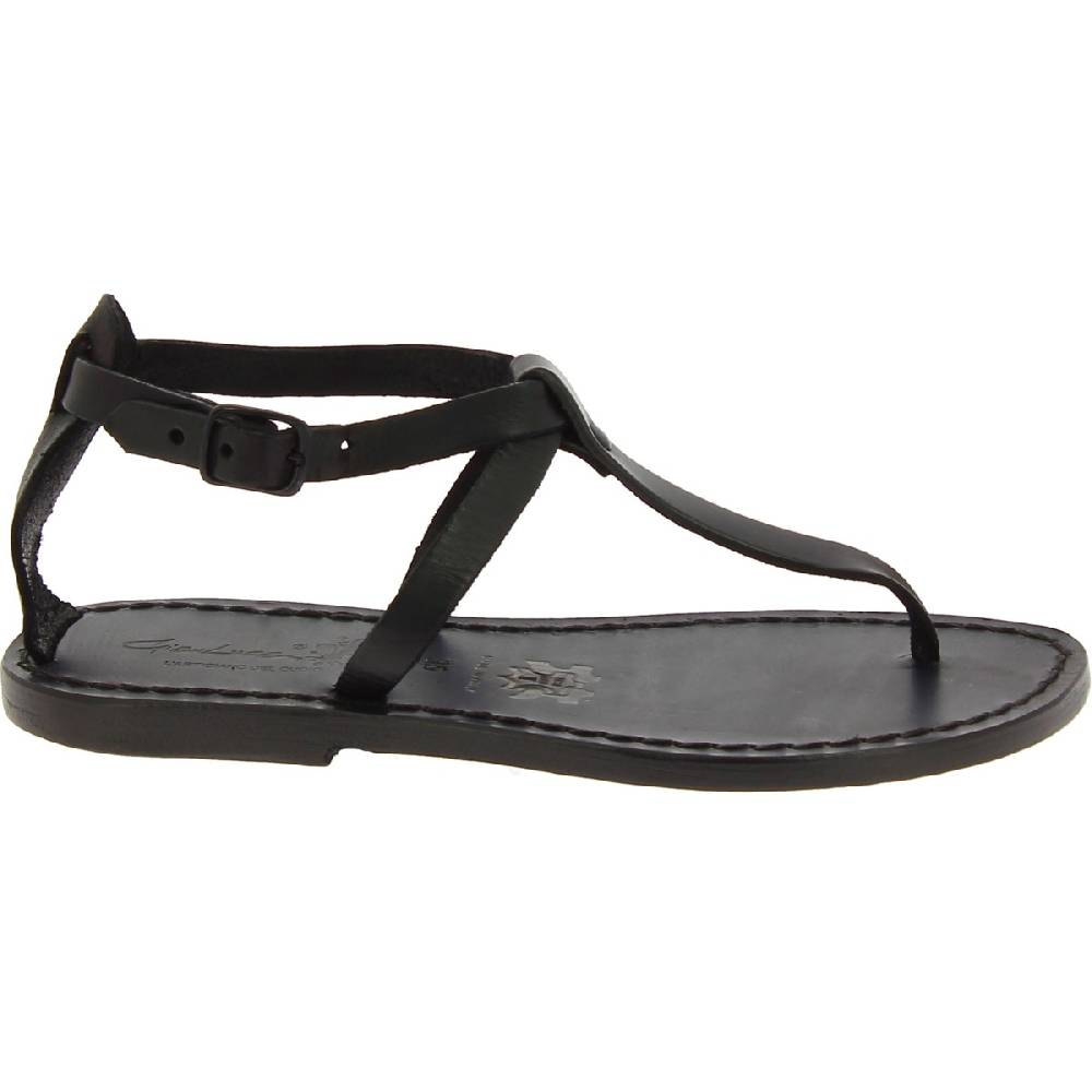 Lartigiano Del Cuoio Sandalo infradito da donna in pelle nero artigianali Moda
