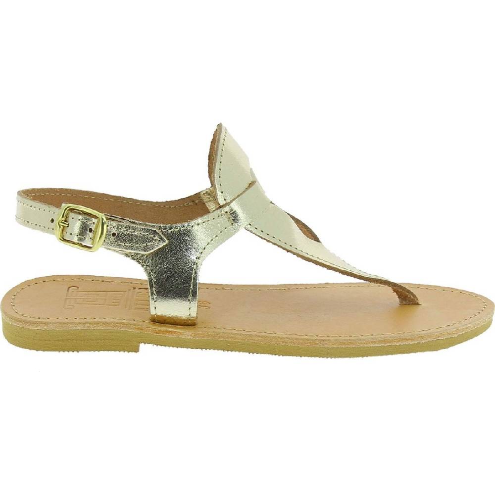 Lartigiano Del Cuoio Sandali infradito a goccia da donna fatti a mano in pelle di vitello laminata oro Nuovo