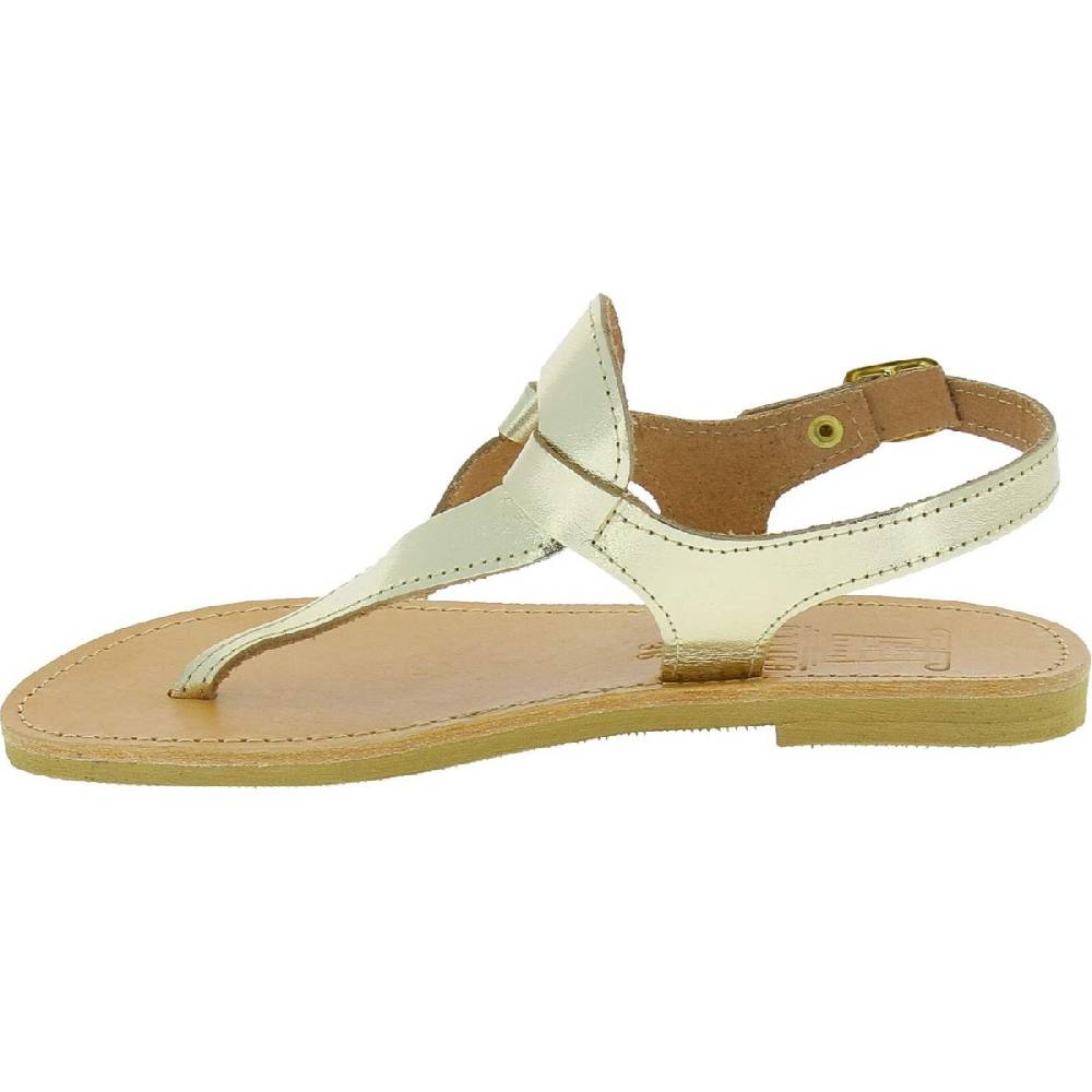 Lartigiano Del Cuoio Sandali infradito a goccia da donna fatti a mano in pelle di vitello laminata oro Nuovo