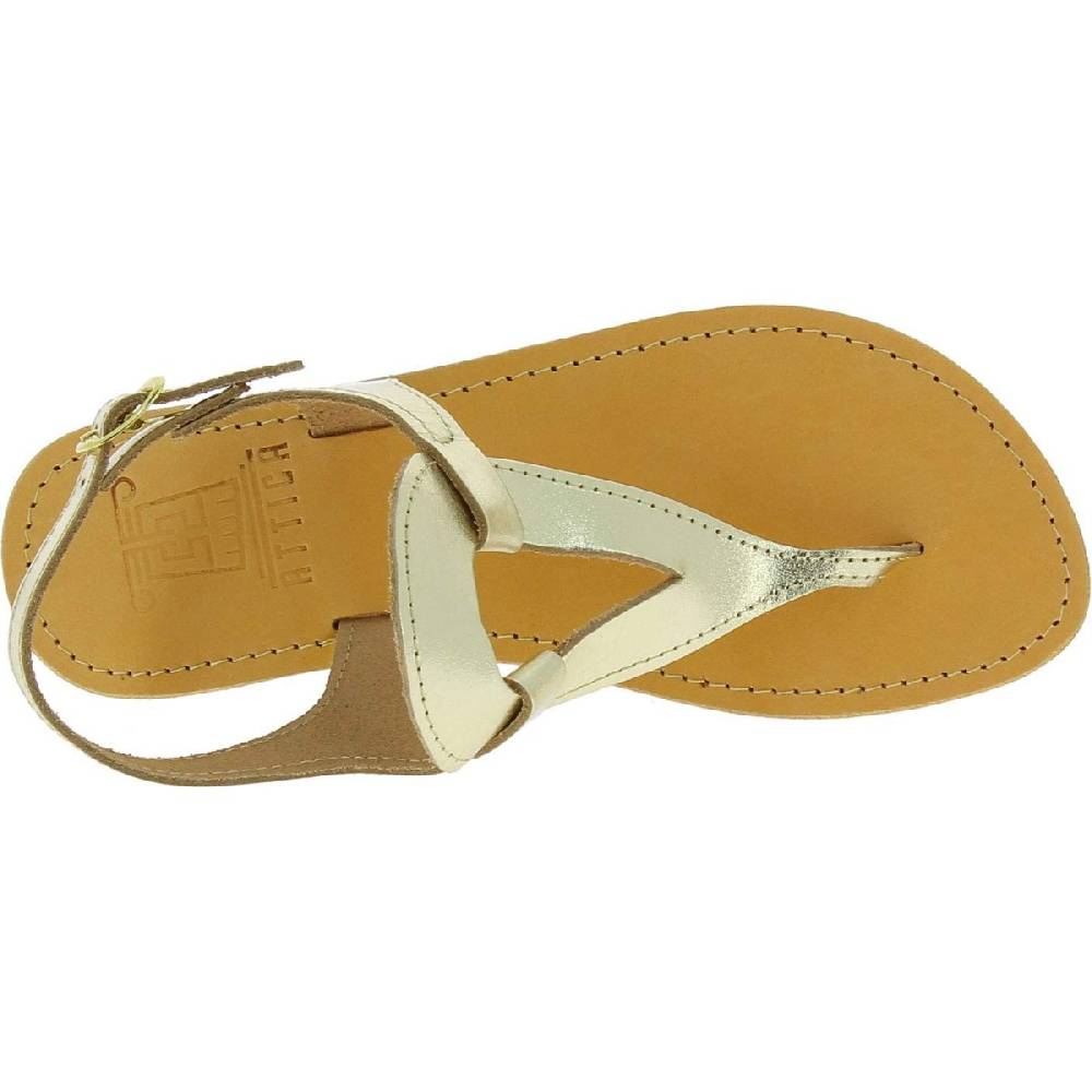 Lartigiano Del Cuoio Sandali infradito a goccia da donna fatti a mano in pelle di vitello laminata oro Nuovo