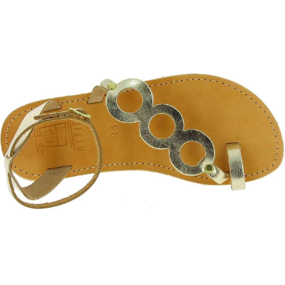 Lartigiano Del Cuoio Sandali infradito a cerchi da donna fatti a mano in pelle di vitello laminata oro Promozione