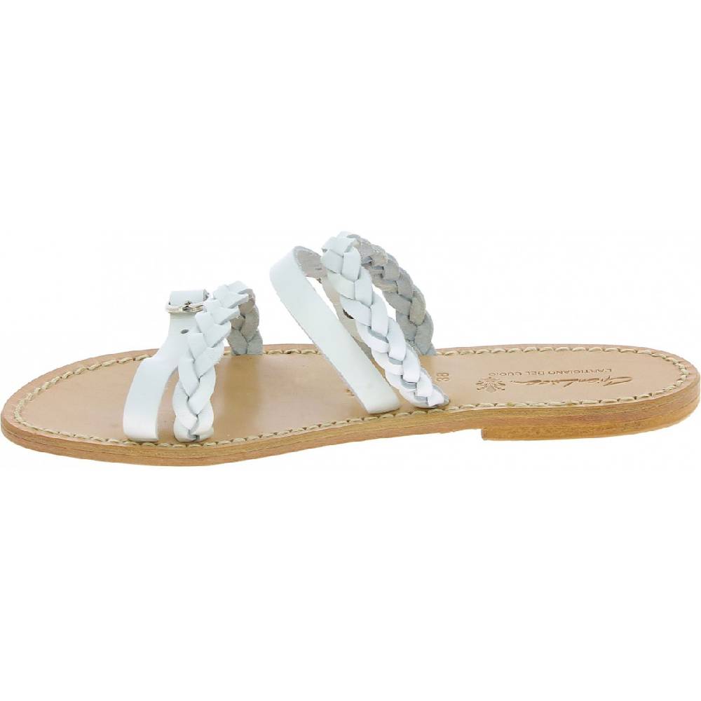 Lartigiano Del Cuoio Ciabatta donna artigianali in pelle intrecciata bianca Consegna Veloce