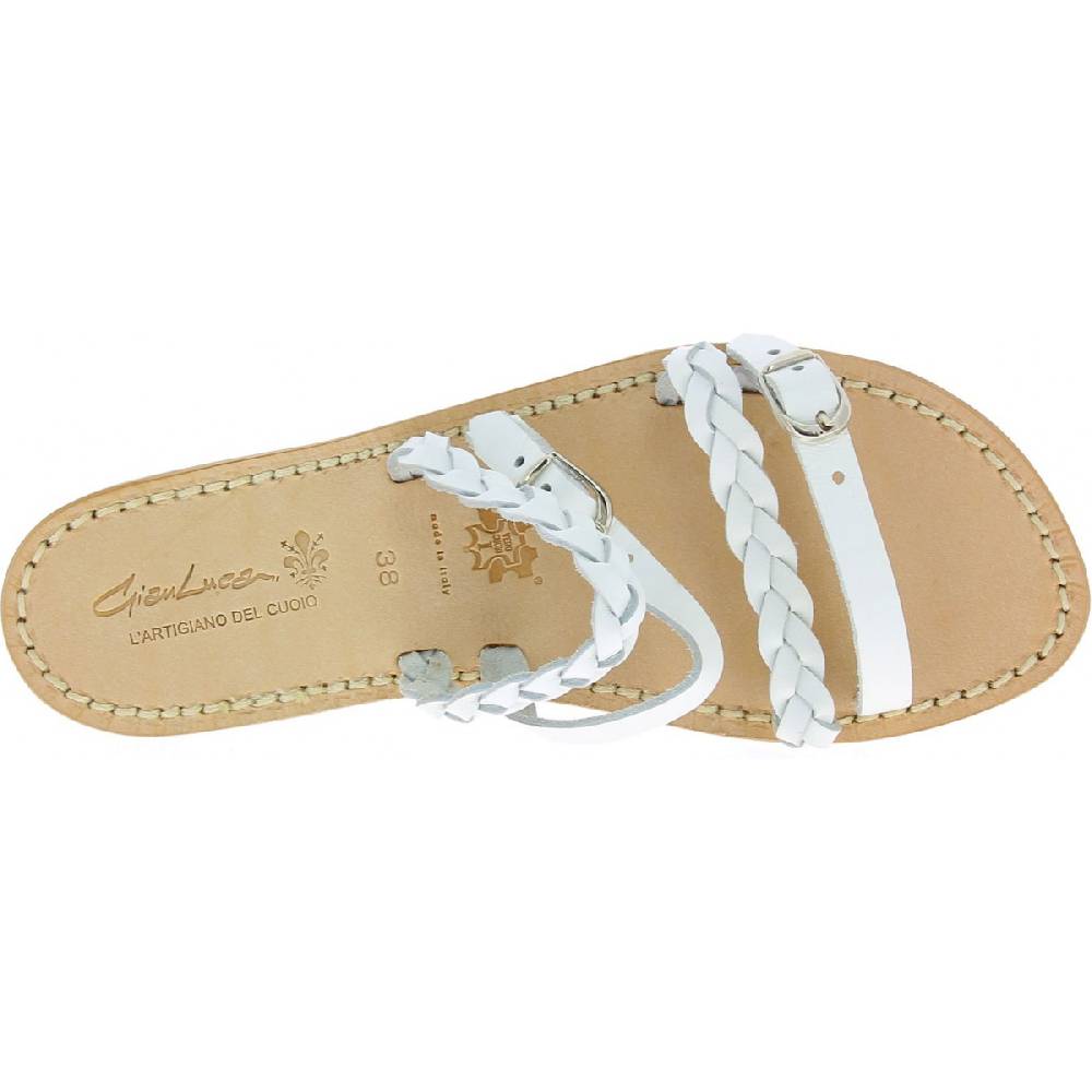 Lartigiano Del Cuoio Ciabatta donna artigianali in pelle intrecciata bianca Consegna Veloce