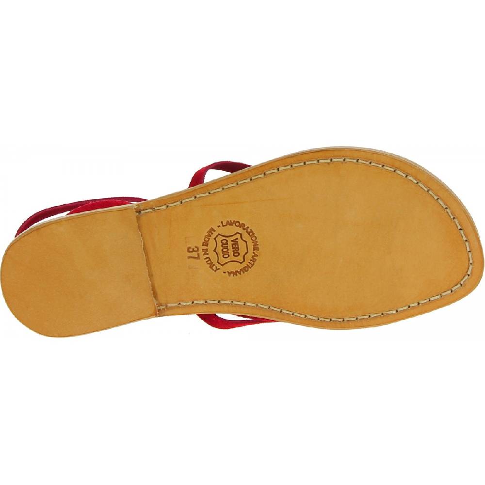 Lartigiano Del Cuoio Sandali alla schiava bassi in nubuk rosso artigianali Promozione Limitata
