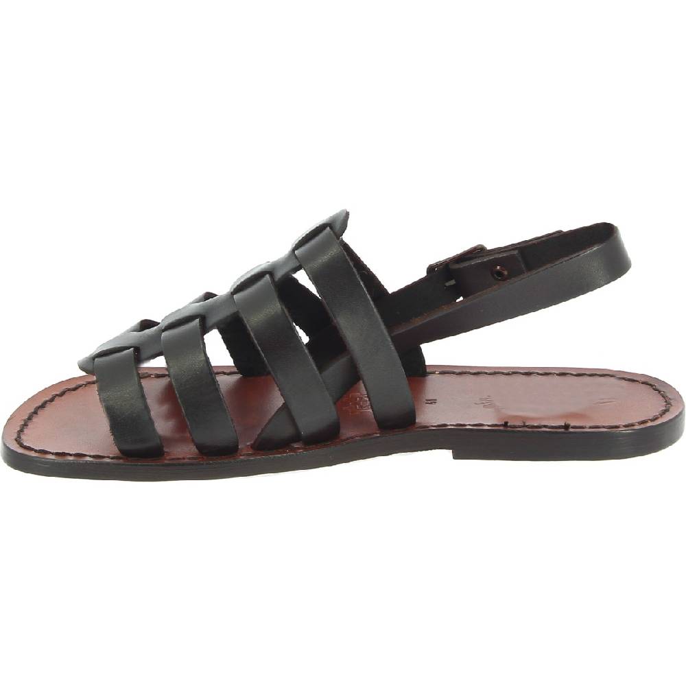 Lartigiano Del Cuoio Sandali da uomo a gabbia in pelle marrone scuro Sconto