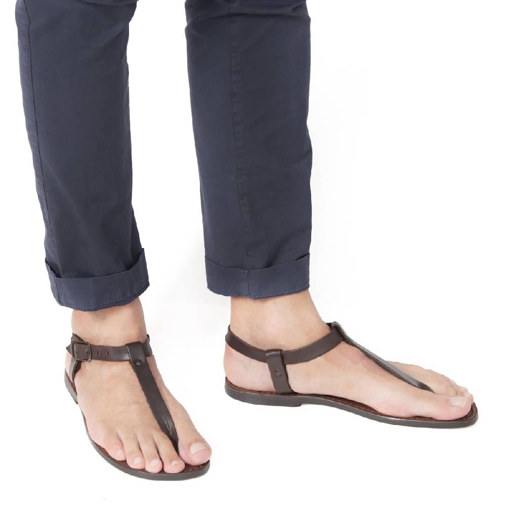 Lartigiano Del Cuoio Sandali infradito da uomo in pelle marrone artigianali Outlet