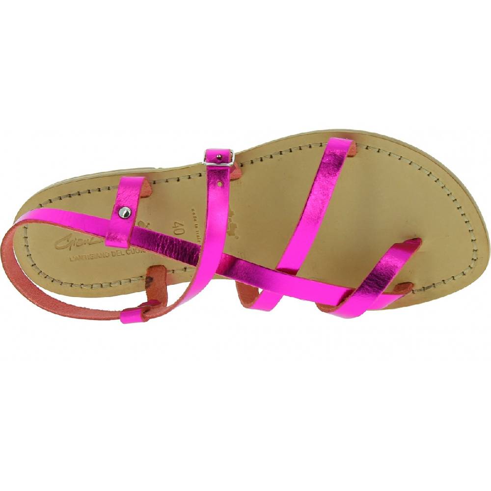 Lartigiano Del Cuoio Sandali bassi alla schiava fatti a mano in pelle laminata fucsia 2025
